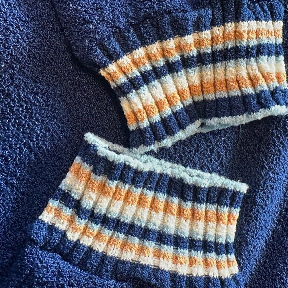 Vintage 1970s Talbott Travler Blue Textured Knit Cardigan Varsity Trim M Dacron - Picture 9 of 15